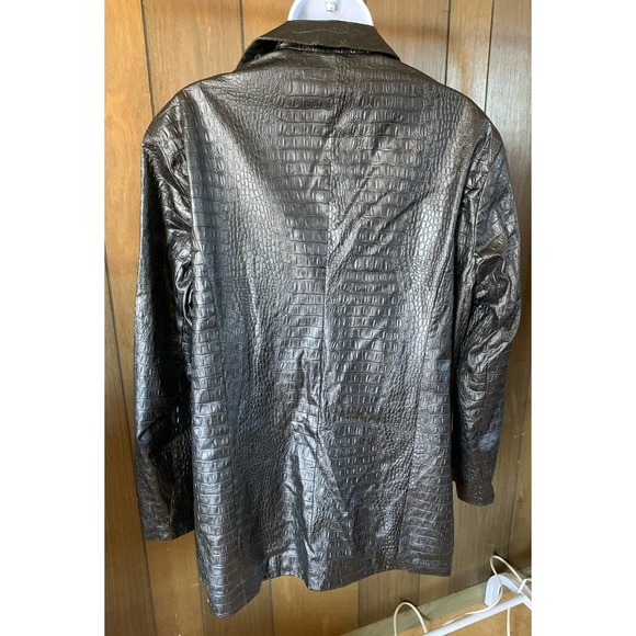 Pretty Little Thing BLACK FAUX LEATHER CROC OVERSIZED DAD BLAZER - Picture 4 of 6